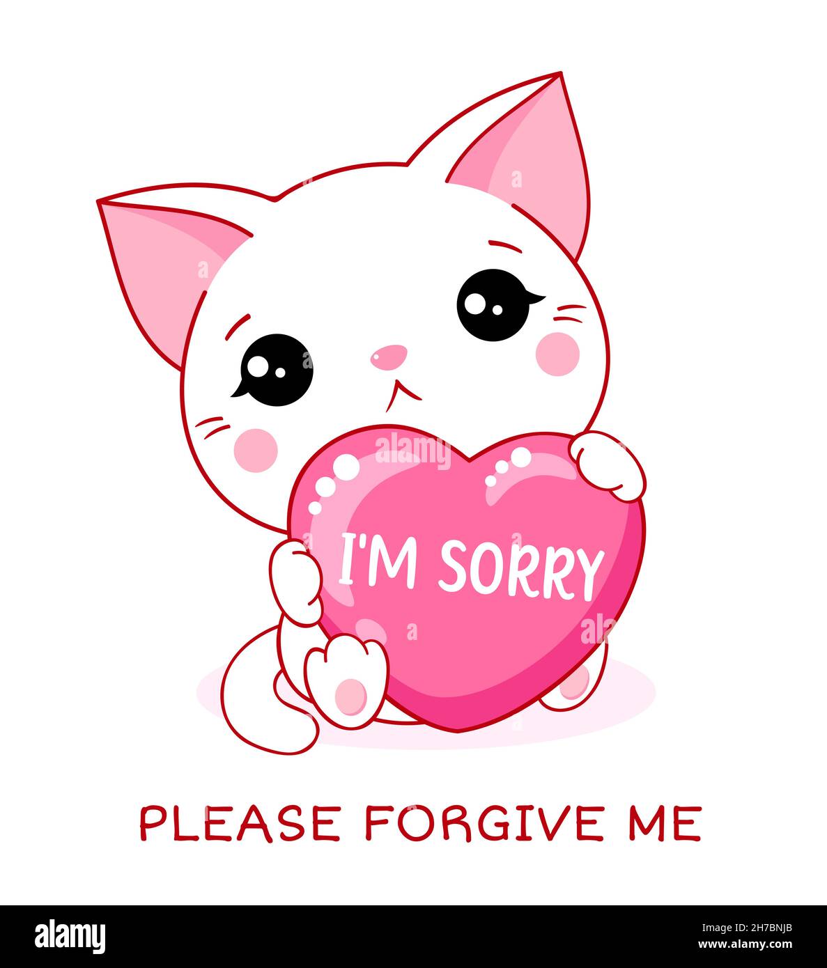 Apologize card. Sad little kitten with pink heart. Inscription I'm ...