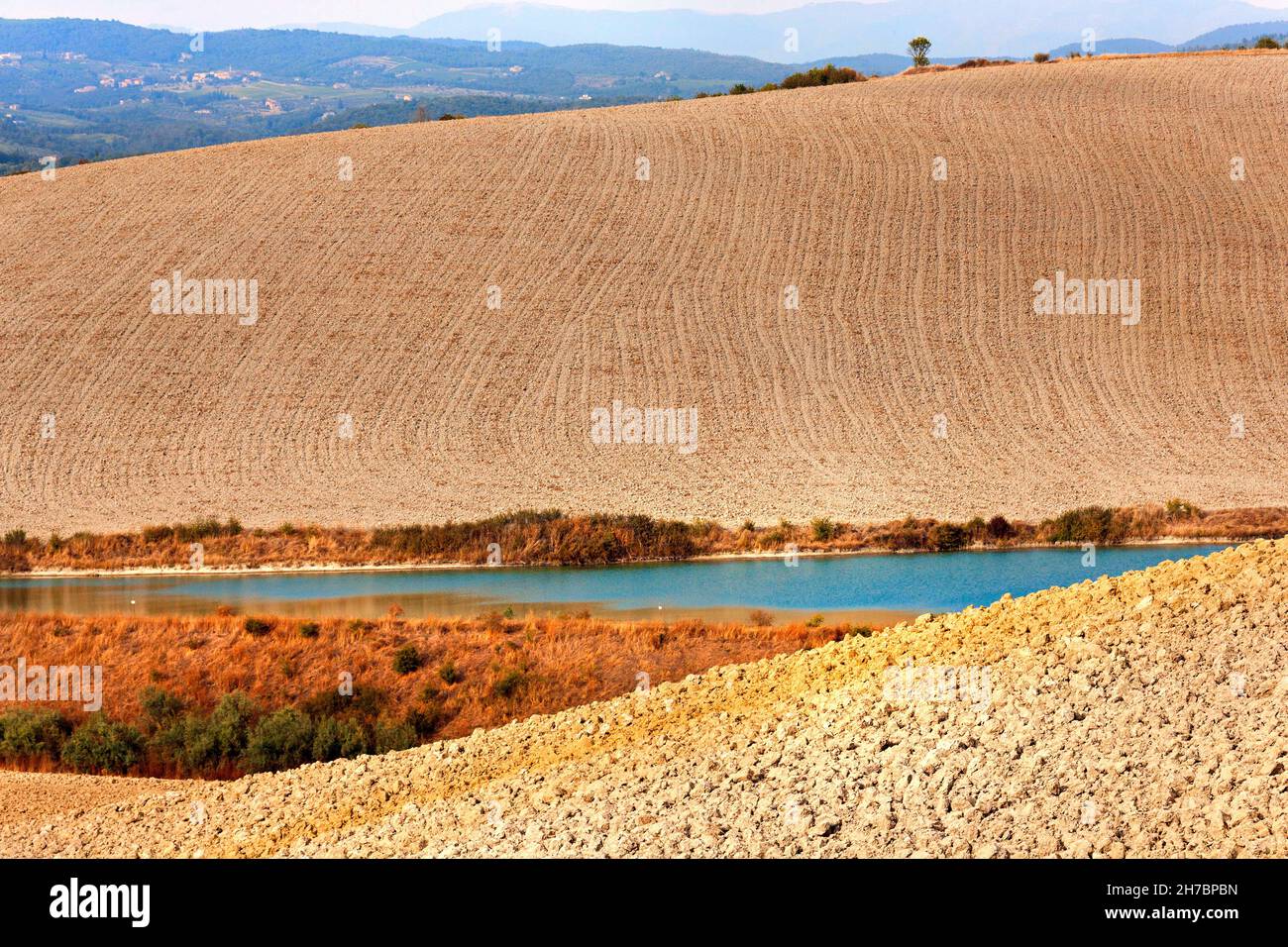 Farm landscape, Crete, Province of Siena, Tuscany, Italy Stock Photo