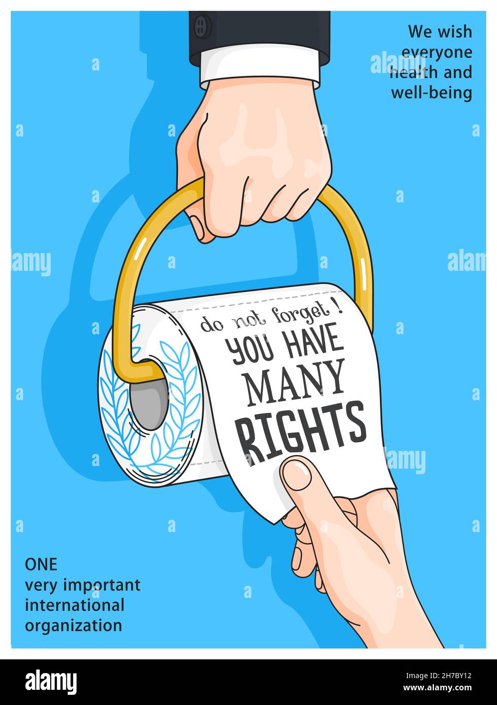 Toilet paper. Cheerful comic poster in cartoon style. Vector