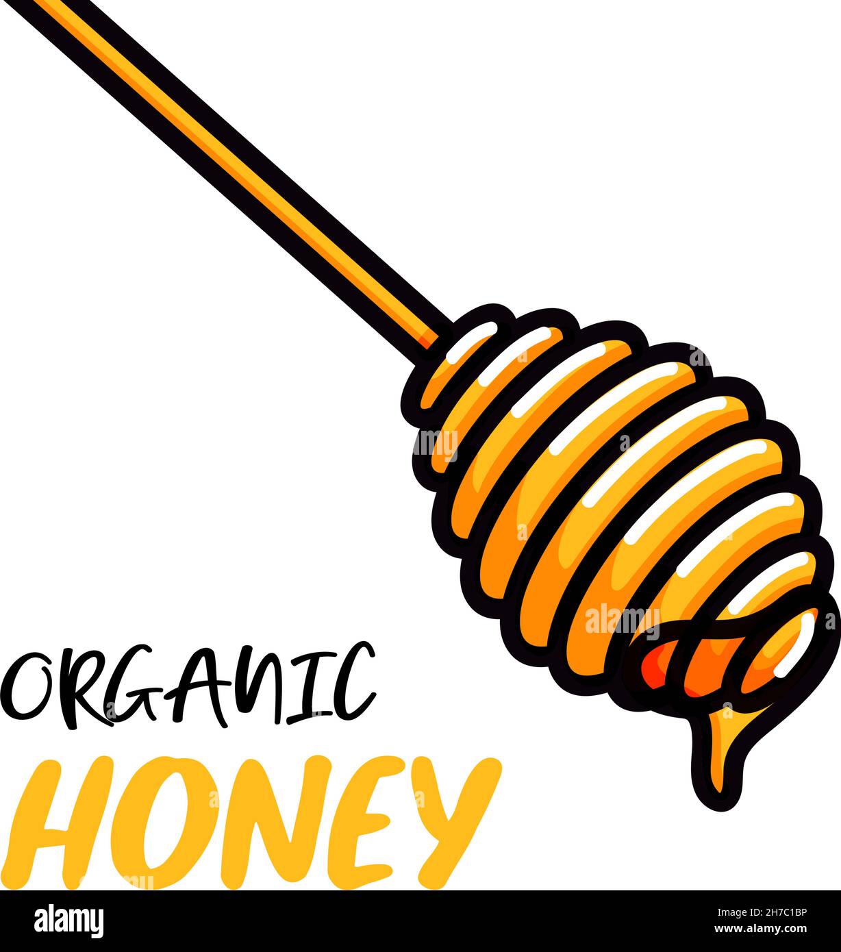 Wooden honey dipper, sketch doodle style vector illustration of honey