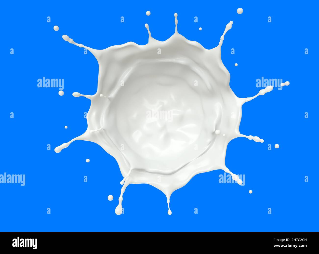 Splash of milk view from above. Clipping path. 3D illustration Stock Photo