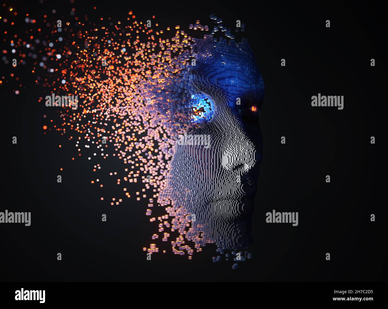 Artificial intelligence concept. Face consisting of blocks. 3D illustration Stock Photo