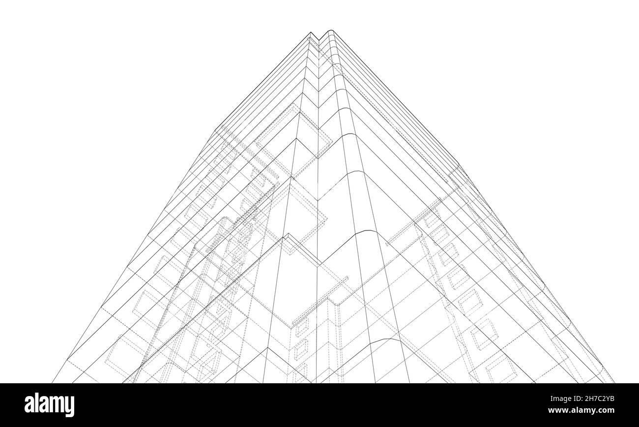 Wireframe model of a multistorey building Stock Photo Alamy
