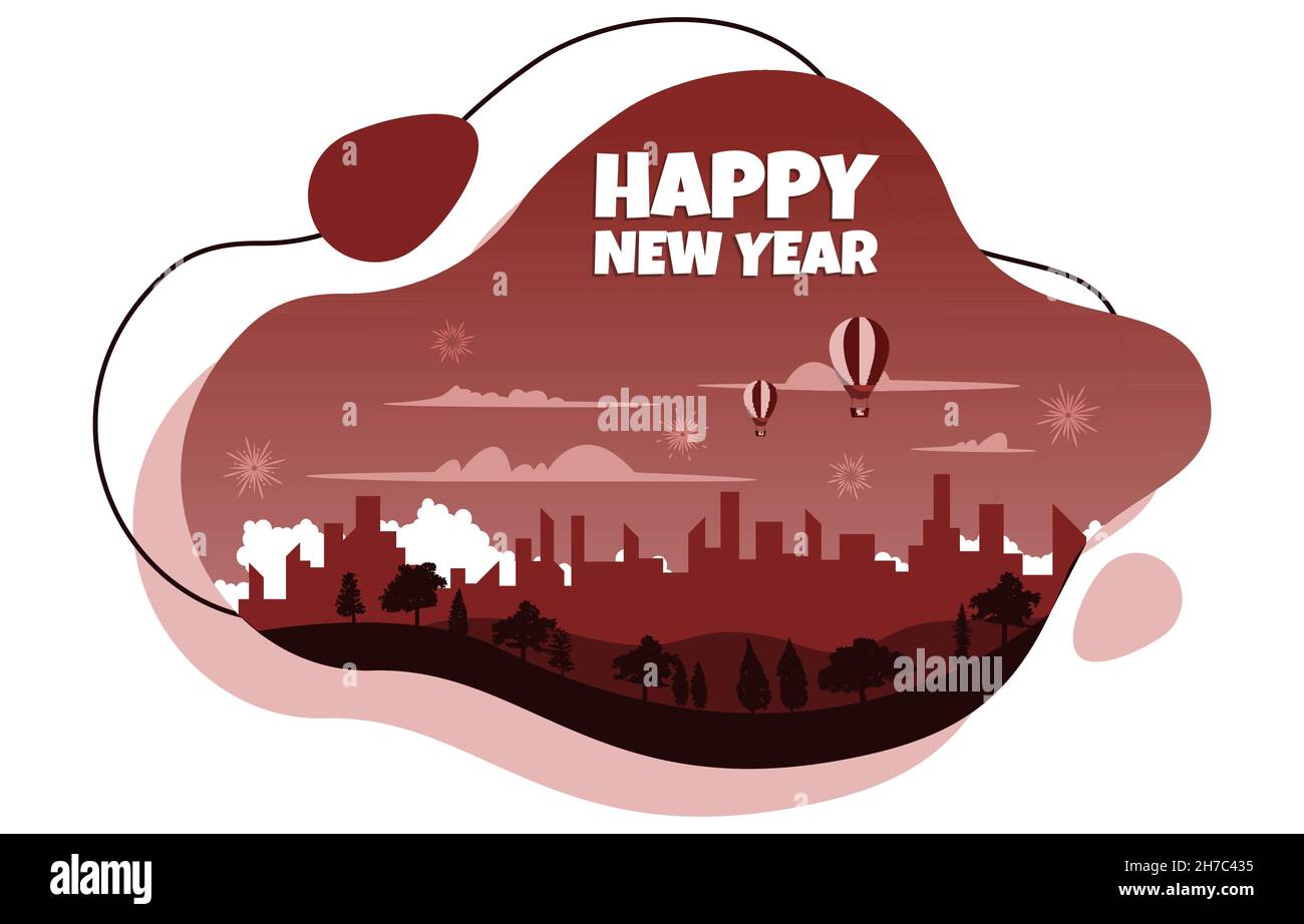 Fluid Liquid Cityscape City Building New Year Card Vector Illustration Stock Vector