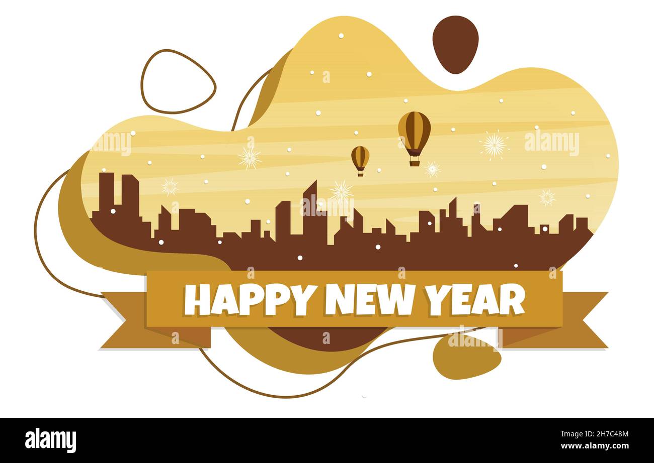 Fluid Liquid Cityscape City Building New Year Card Vector Illustration Stock Vector