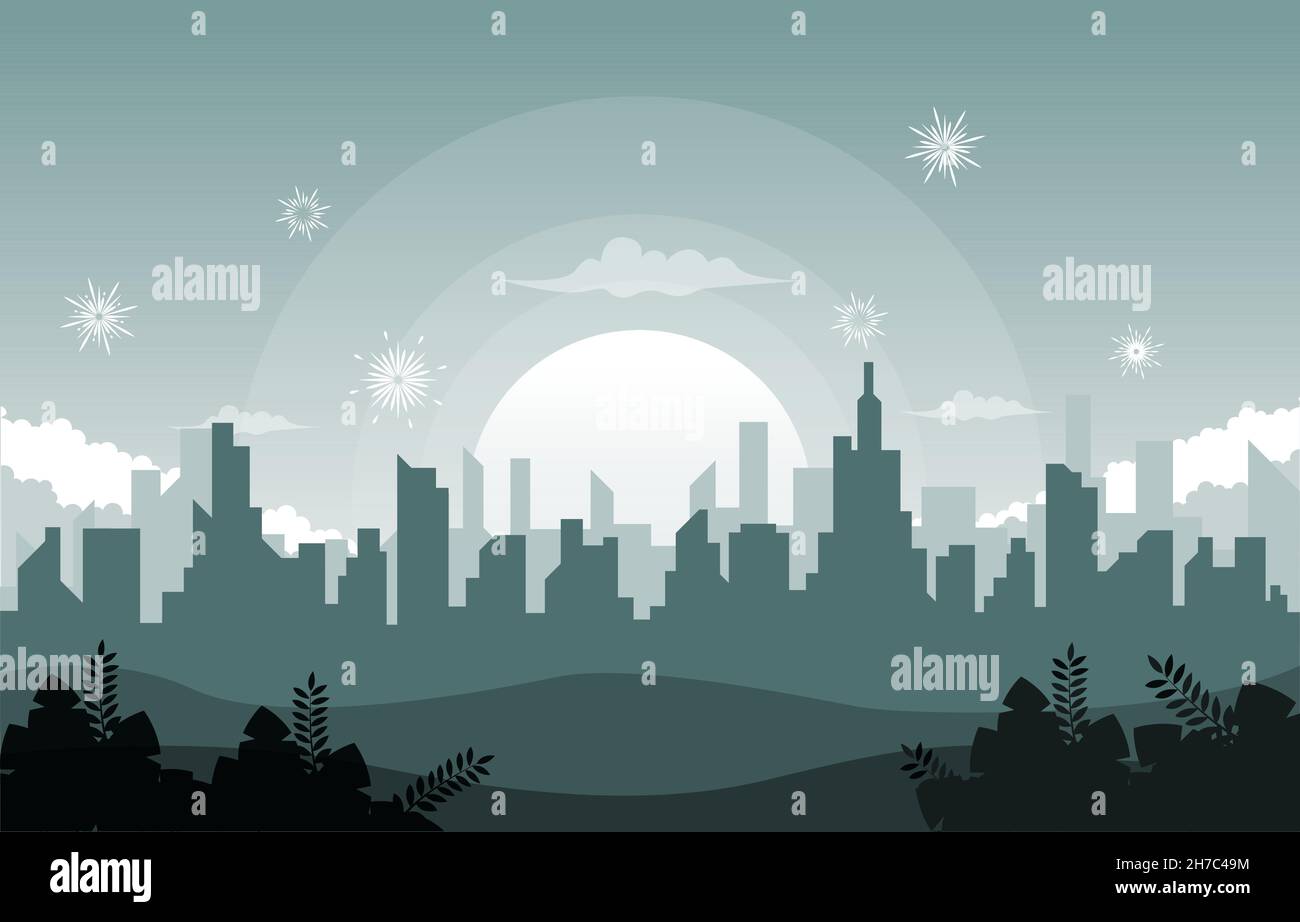 Beautiful Cityscape City Building New Year Card Vector Illustration Stock Vector