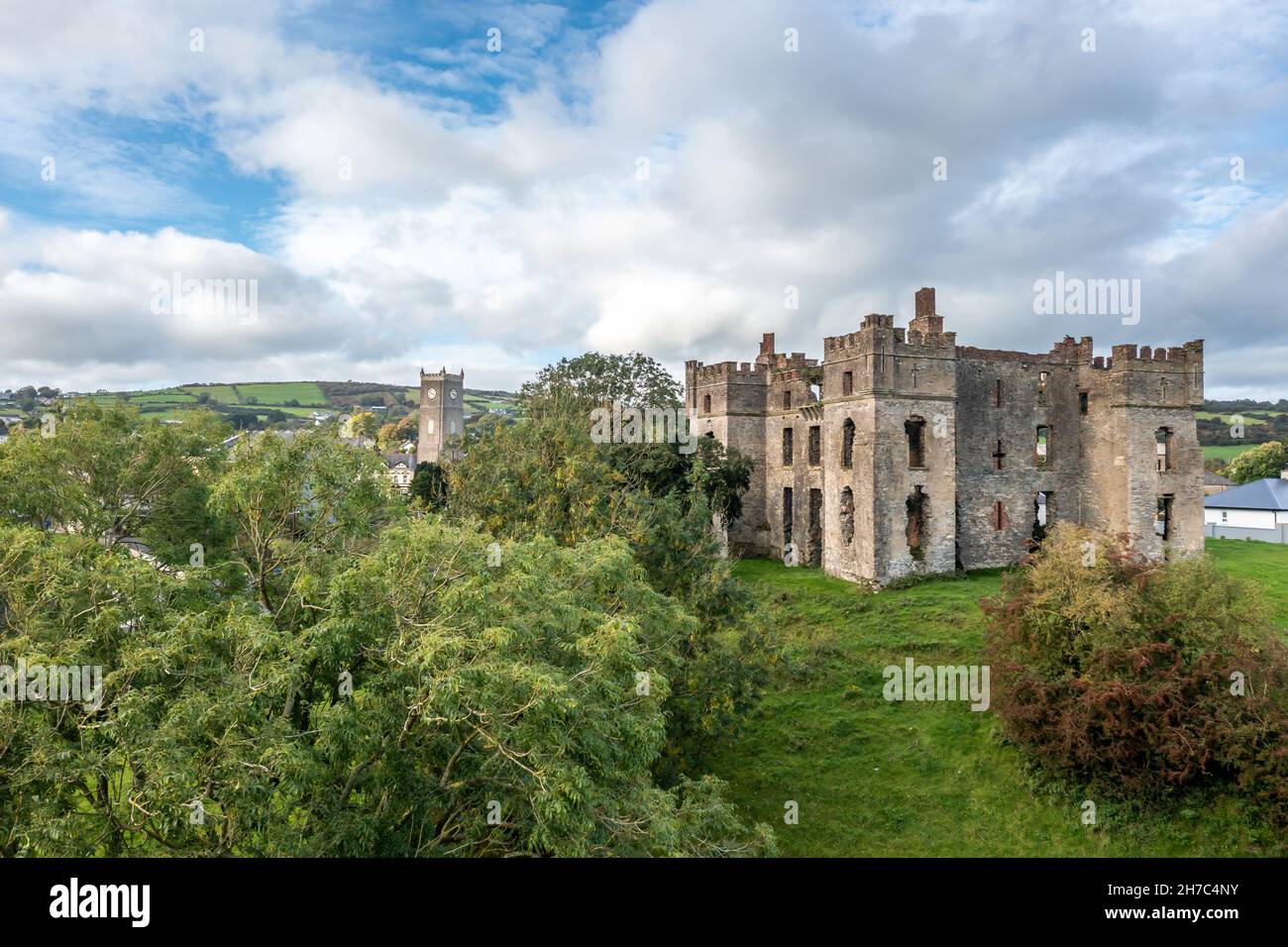 Manse Raphoe Aerial view of the historic town of Raphoe and the castle remains in ...