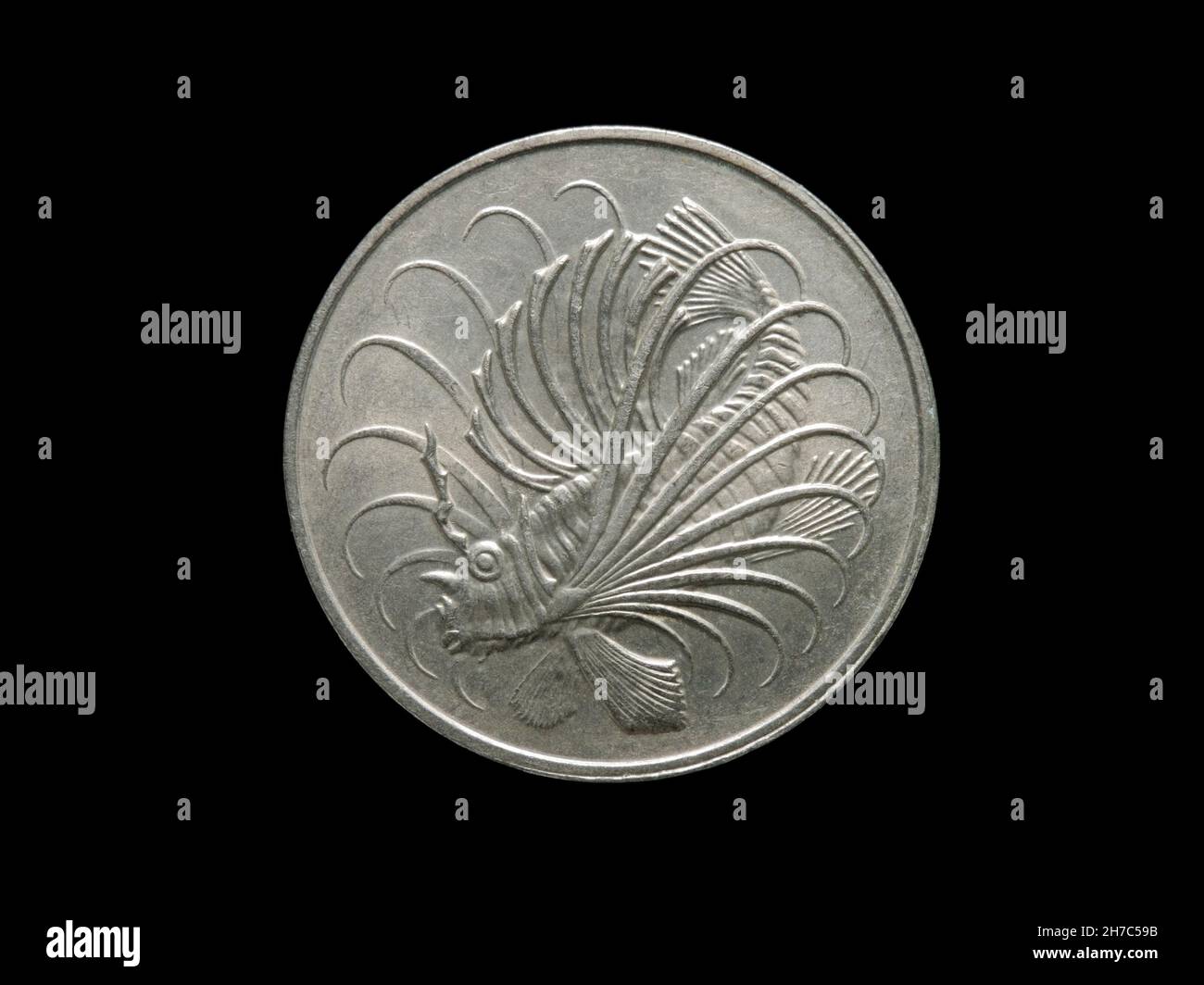Singapore 50 Cents with Lionfish Stock Photo