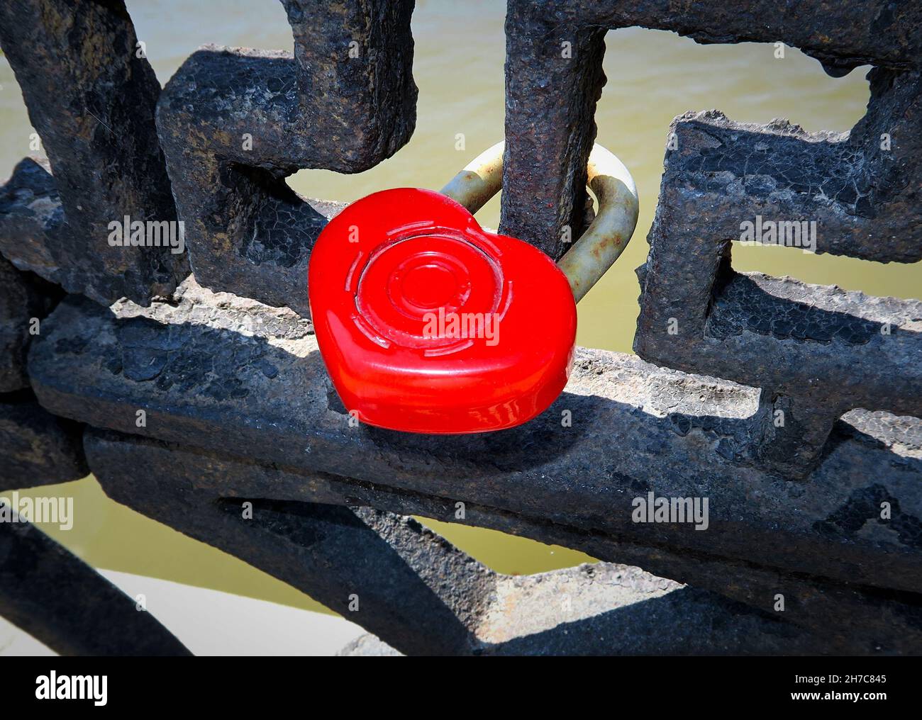Red Heart Shaped Padlock on the Fence Stock Photo - Alamy