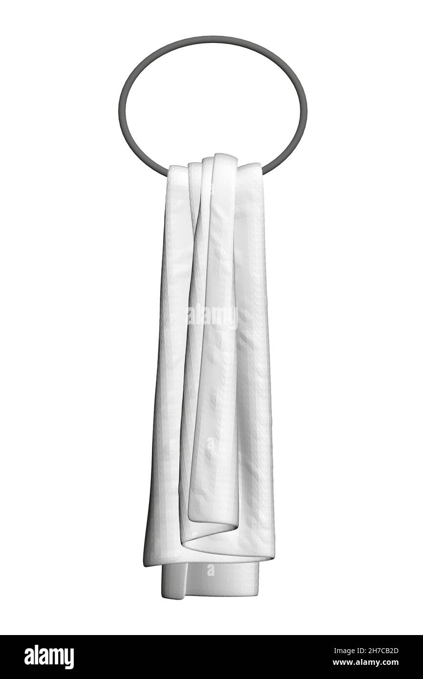 Gray towel on a round hanger isolated on white background. Front view