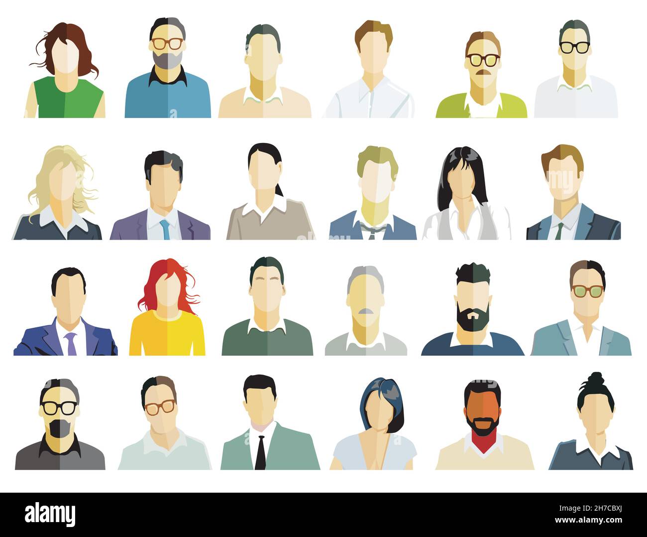 Group of people portrait, faces on white background. illustration Stock Vector