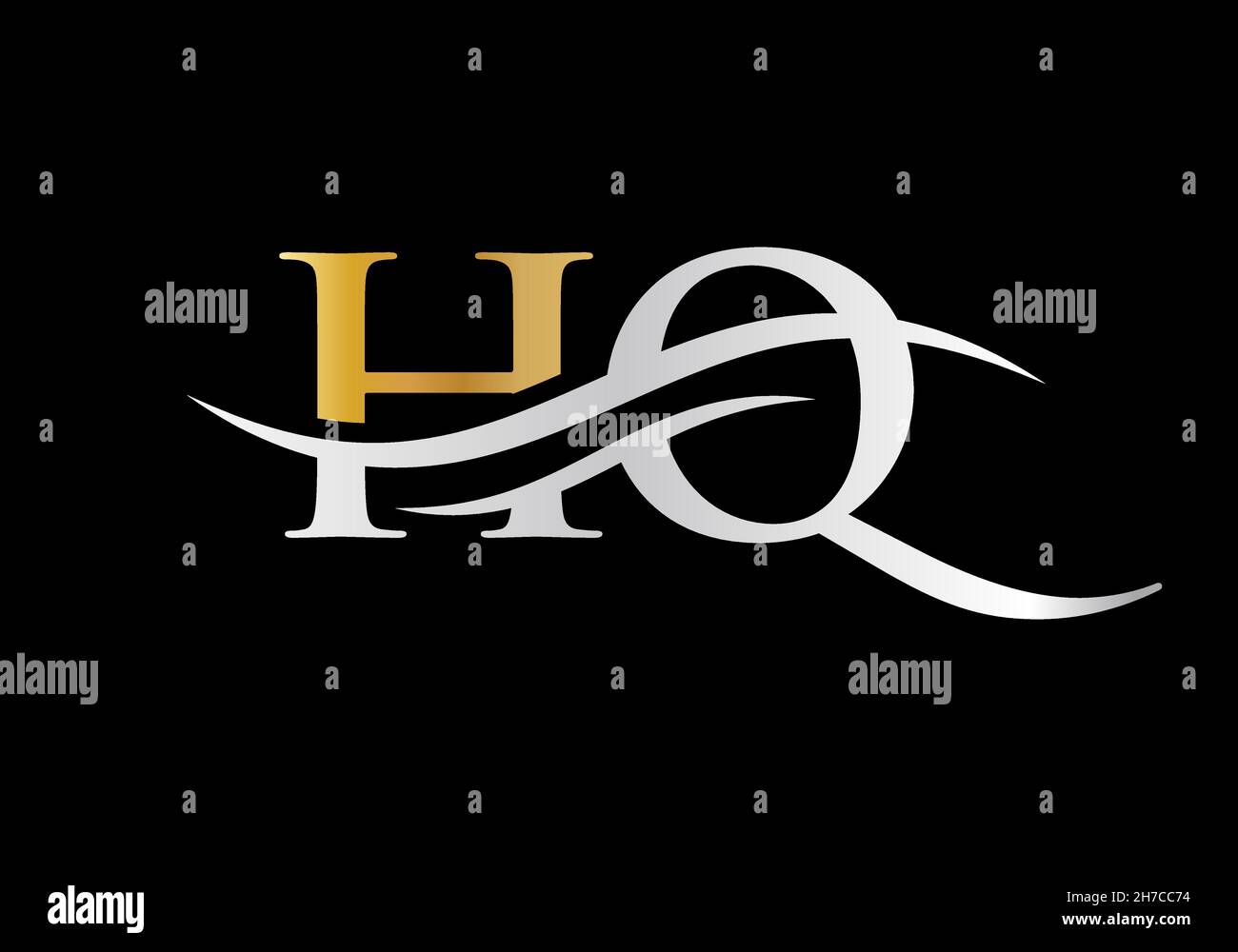 HQ logo design. Initial HQ letter logo vector. Swoosh letter HQ logo design Stock Vector