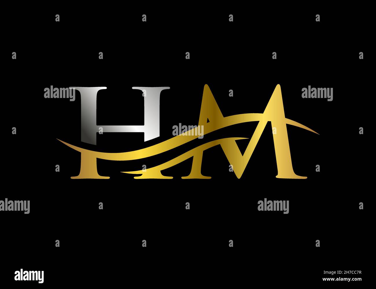 HM Logo design vector. Swoosh letter HM logo design. Initial HM letter linked logo vector template Stock Vector