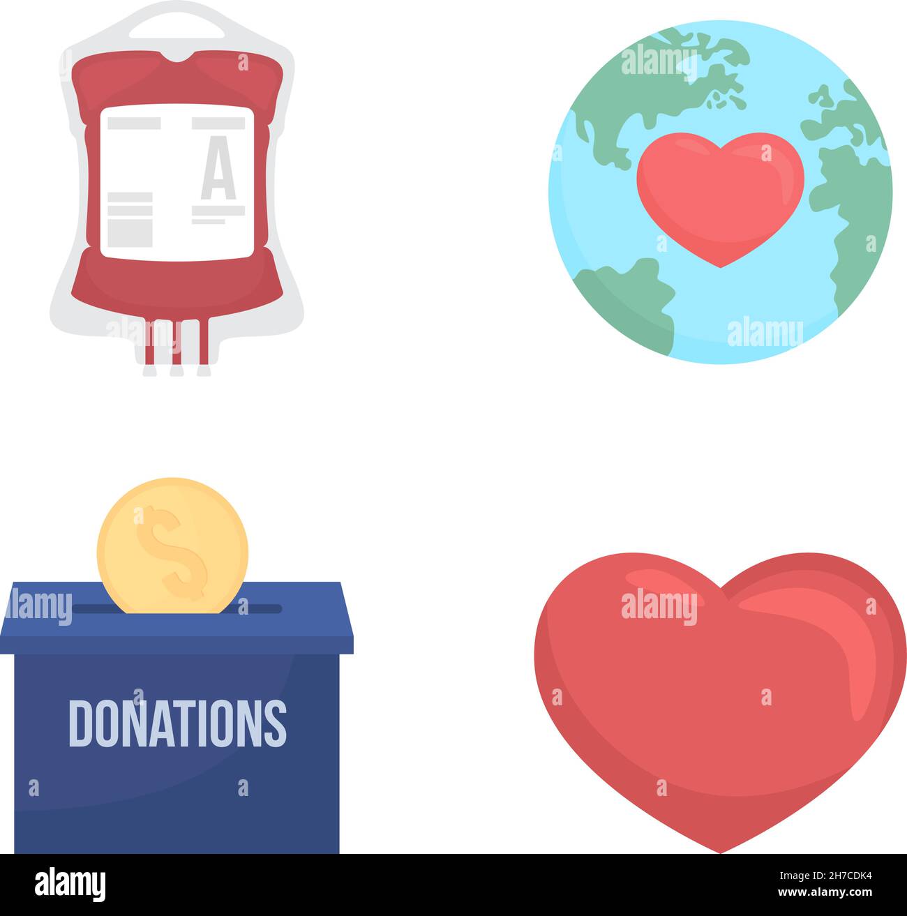 Charity semi flat color vector item set Stock Vector