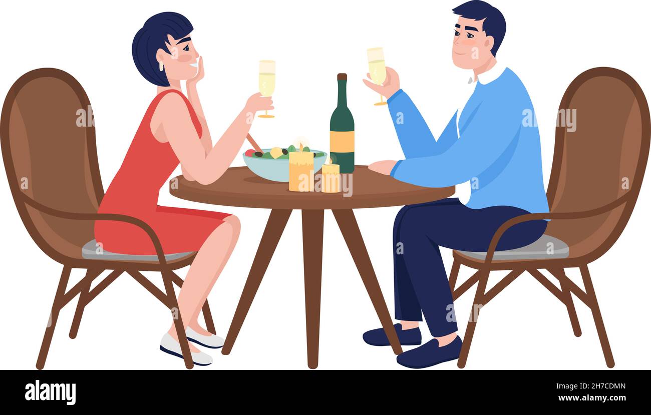 Romantic couple celebrating semi flat color vector characters Stock Vector