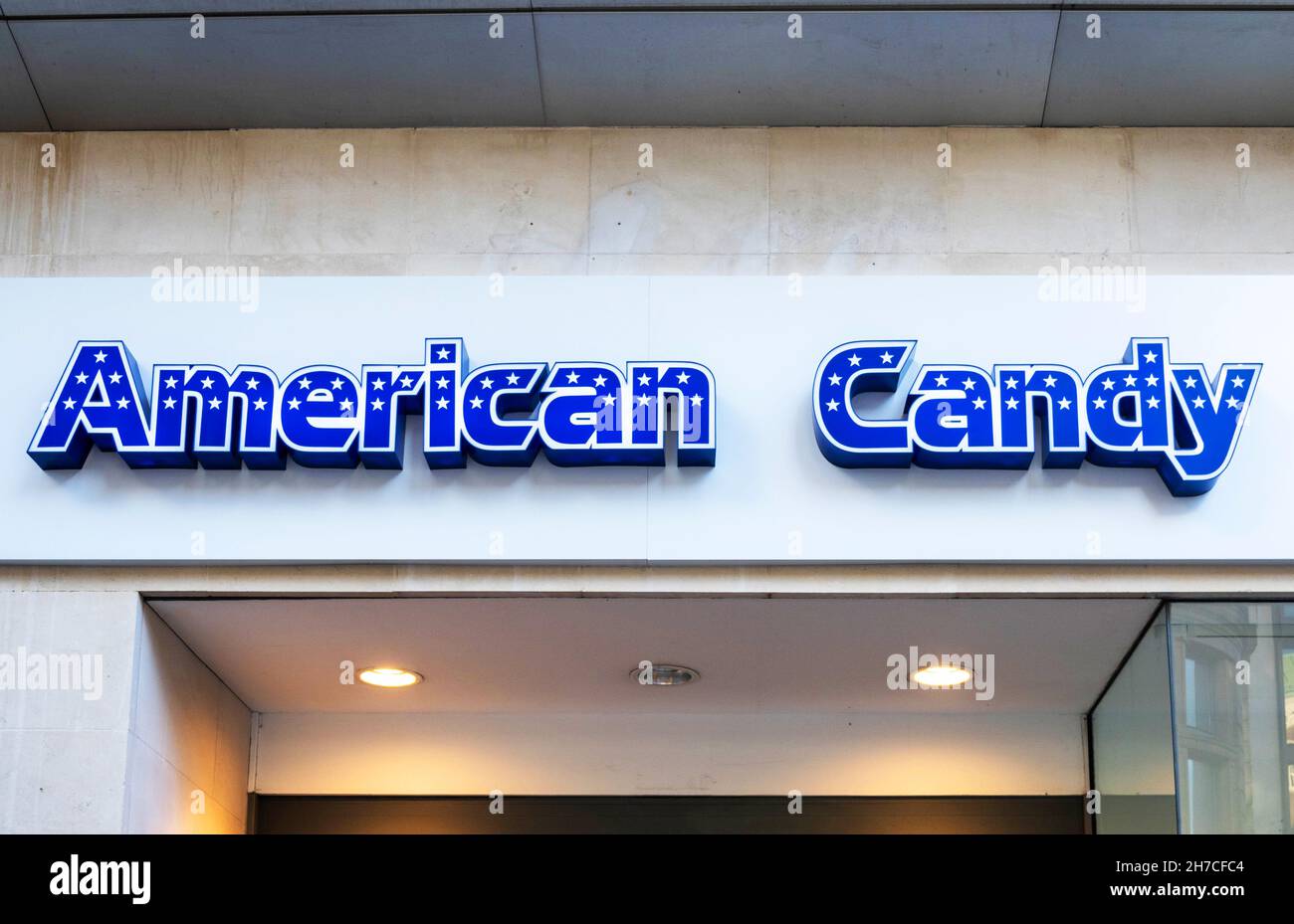 American Candy sign outside a newly opened sweet shop in Liverpool City Centre Stock Photo Alamy