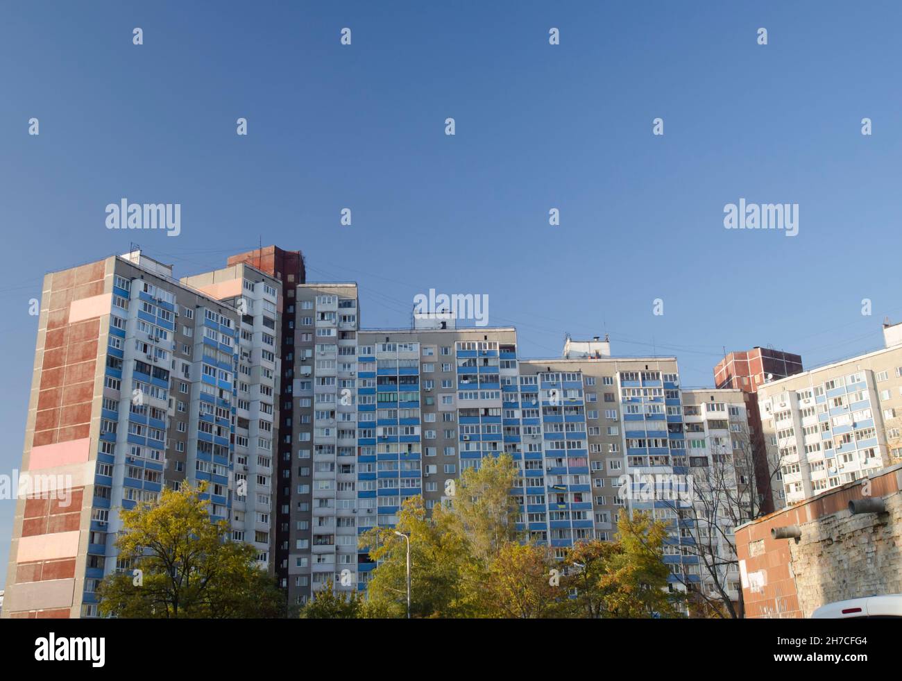 Multistorey apartment building, european architecture in Kiev, Ukraine