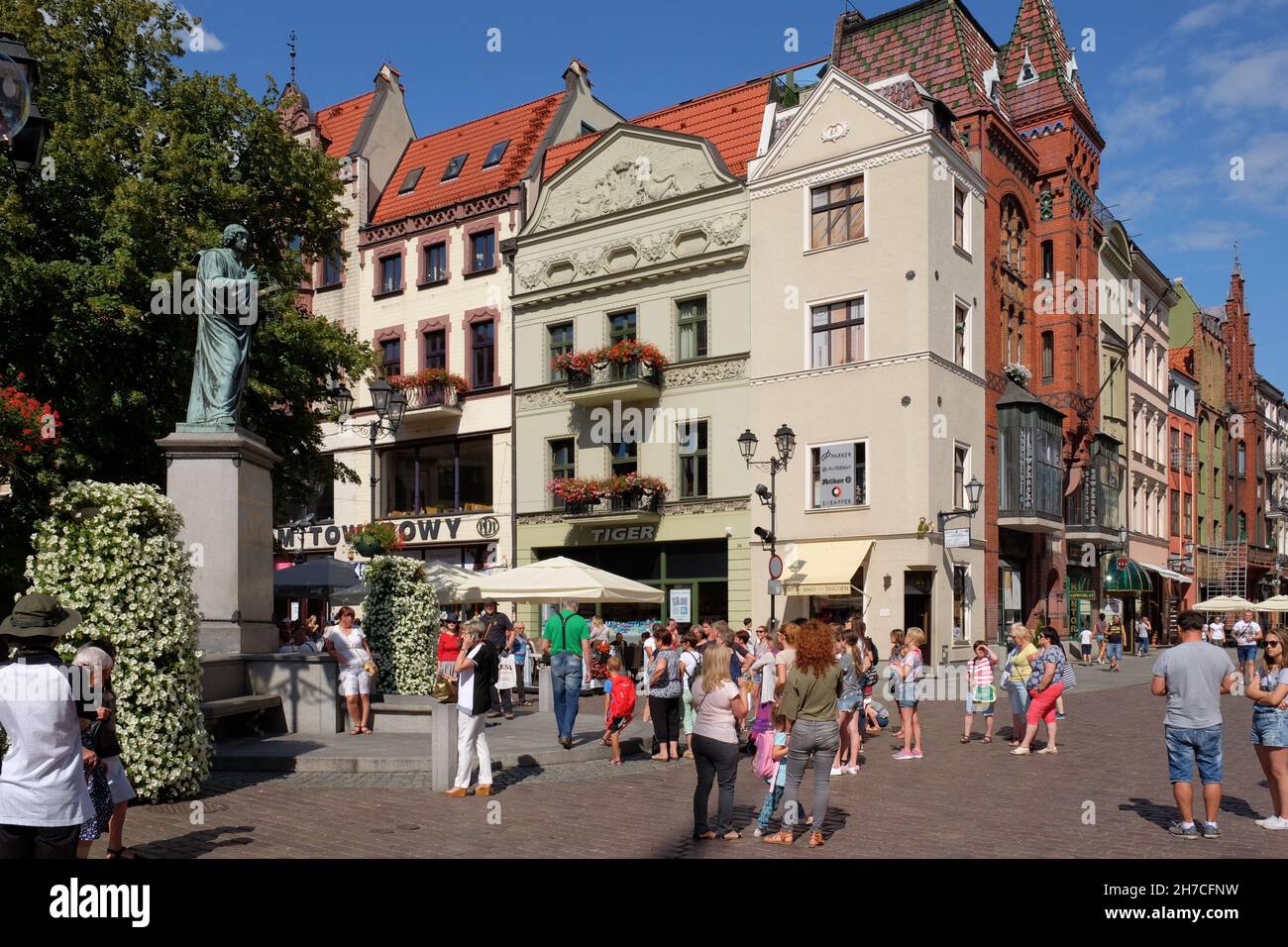 TORUN, POLAND - 07 August 2021: Monument of great astronomer Nicolaus Copernicus in historic part of Torun city Stock Photo
