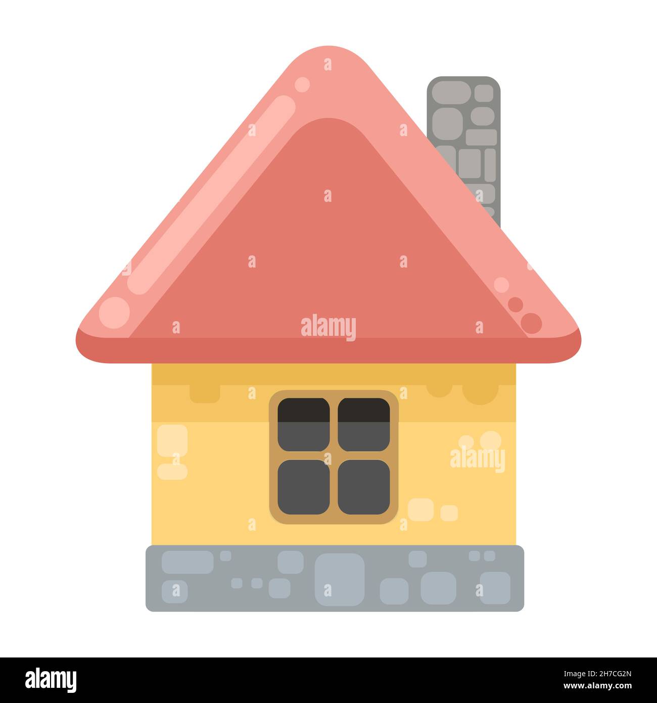 Small country house with orange walls and red roofs. Funny cartoon style. Country suburban village. Traditional simple architecture. Illustration for Stock Vector