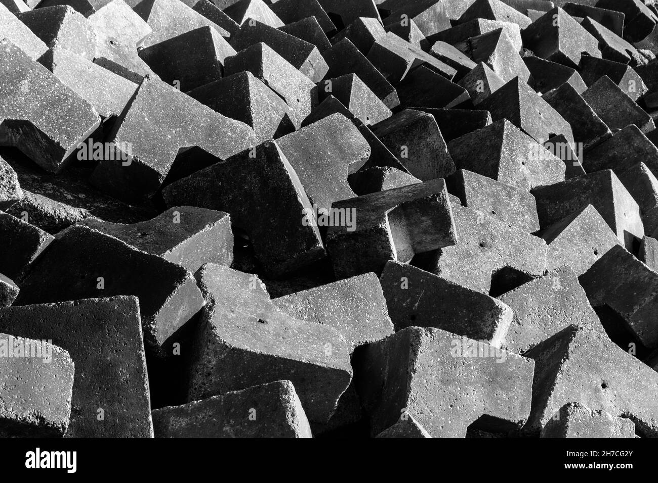 Interlocking concrete blocks forming a sea defence at Splash Point