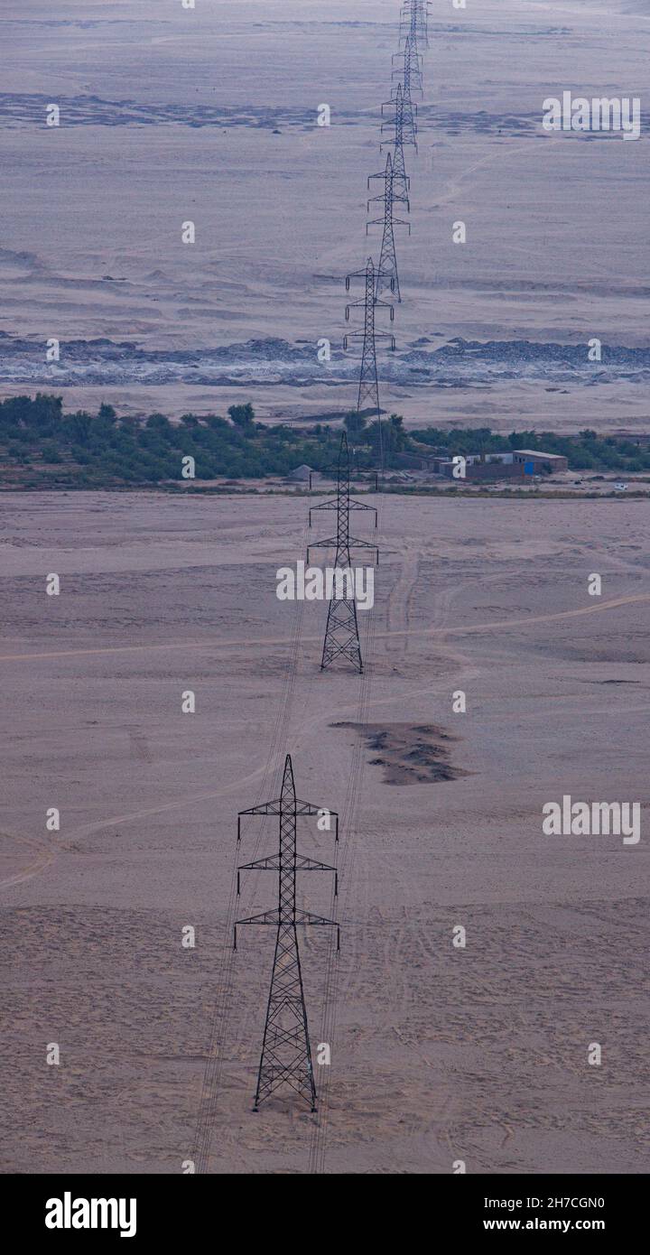 electricity power supply pylon, Luxor, Egypt Stock Photo