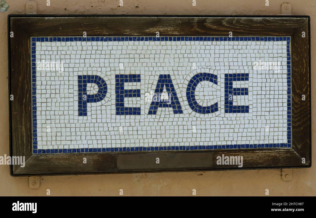 Peace mosaic writing with old ancient greek tiles Stock Photo Alamy