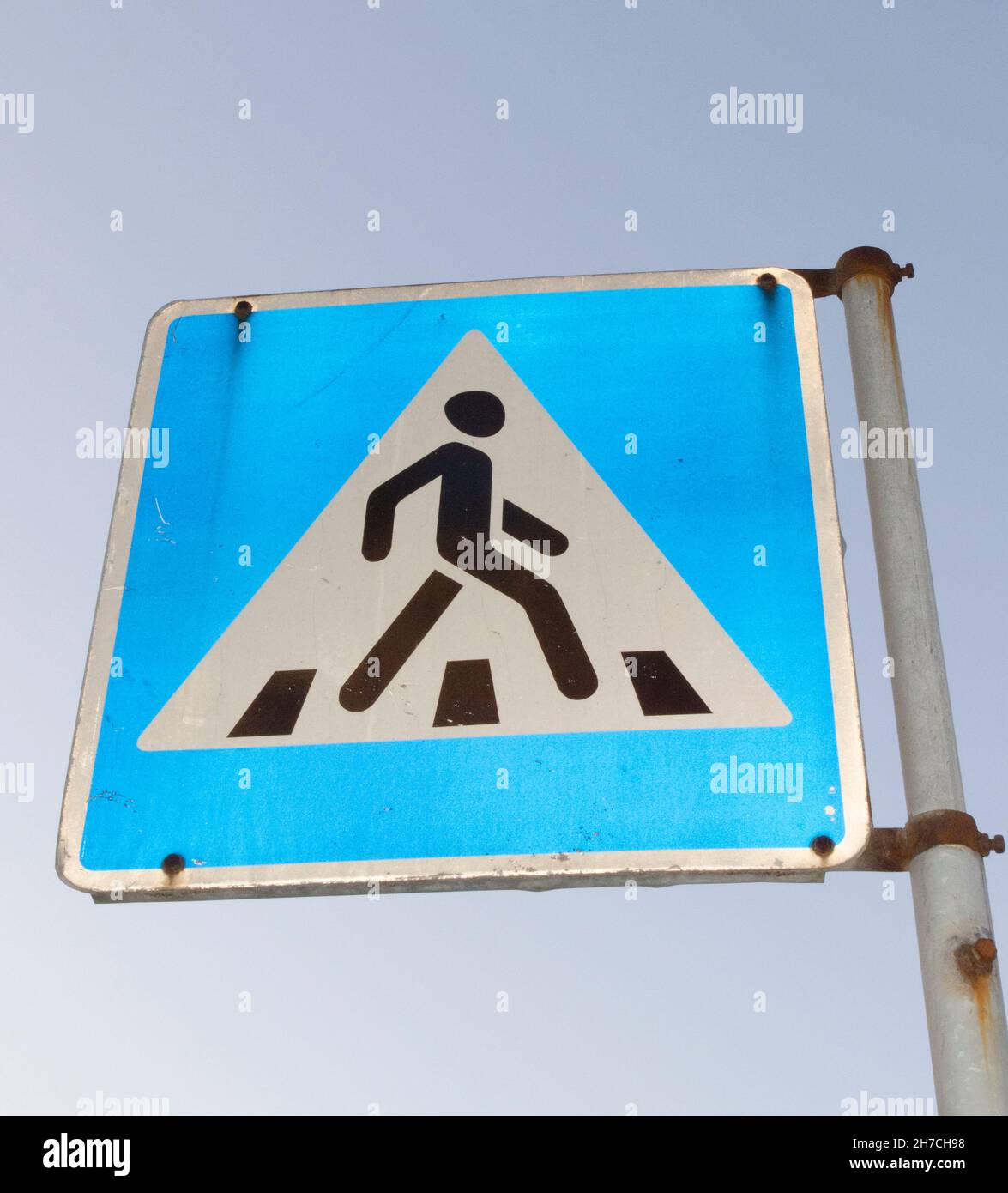 Russian crosswalk sign, showing pedestrians the place to cross the road Stock Photo