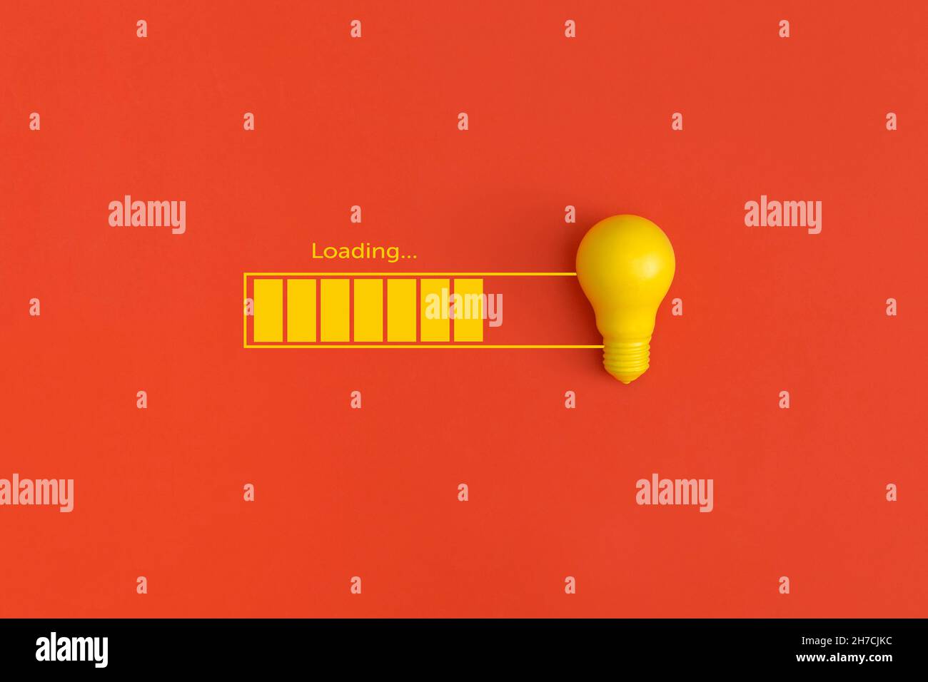 Light bulb and loading on red background. Inspiration and creative idea