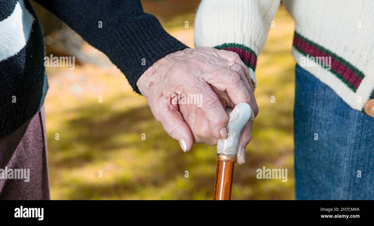 Old woman walking stick park hi-res stock photography and images - Alamy