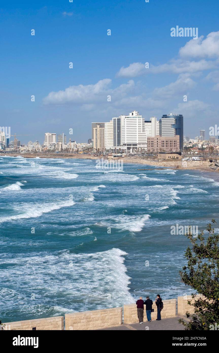 Mediterranean coast and skyline of the metropolis Tel Aviv, Israel, Tel 