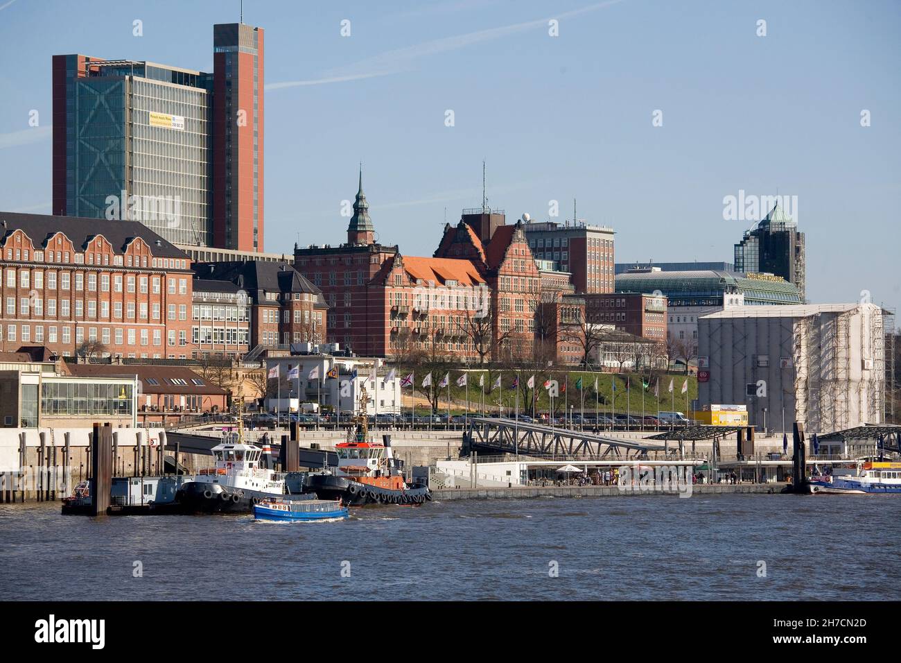 View of the city from the harbour, Germany, Hamburg, Port of Hamburg Stock Photo