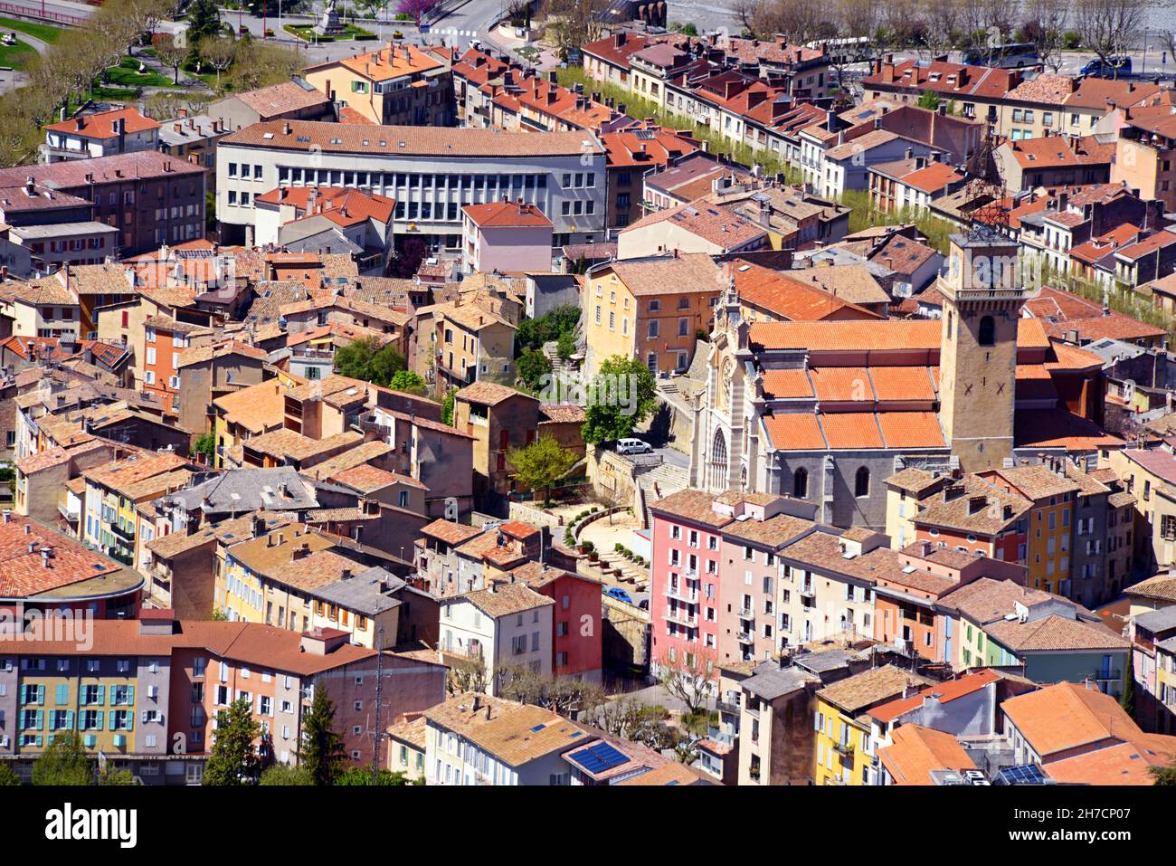 inner city of Digne les Bains and the cathedral Saint Jerome, France, Alpes de Haute Provence, Digne les Bains Stock Photo