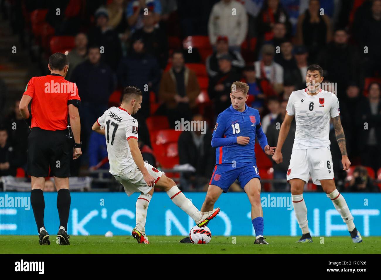 Emile Smith Rowe of England and Ylber Ramadani of Albania England v