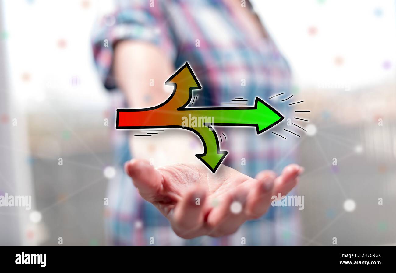 Right direction concept above the hand of a woman in background Stock ...
