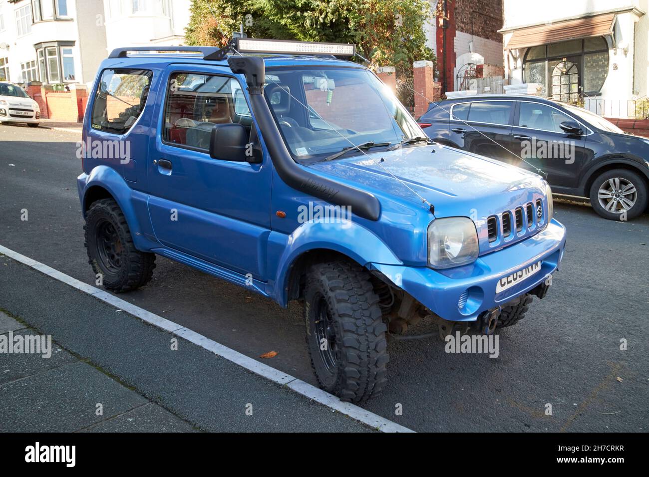 2003 suzuki jimny small off road vehicle kitted out for off roading New Brighton the Wirral merseyside uk Stock Photo