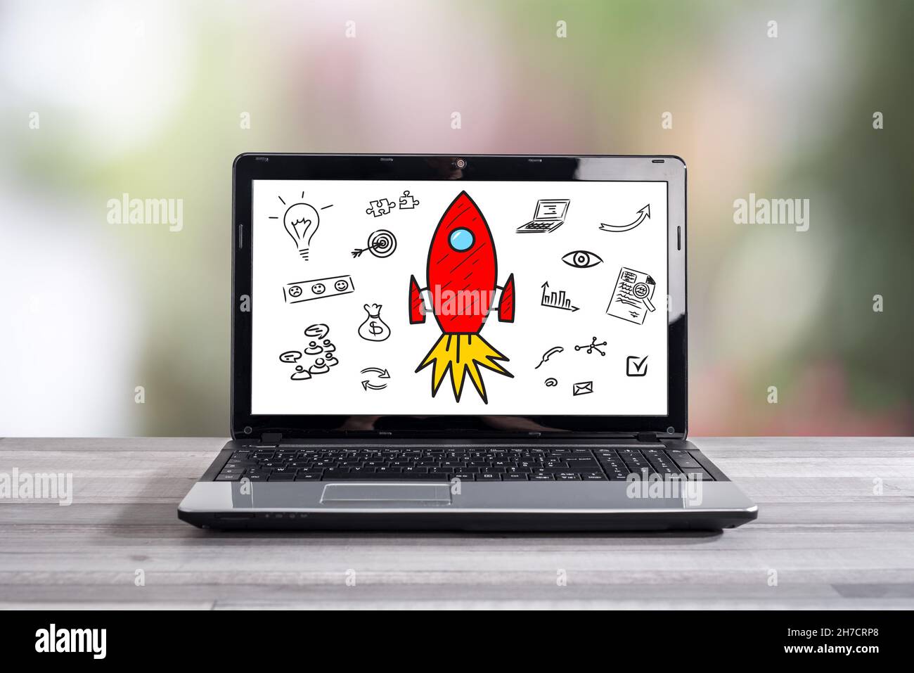 Start up concept shown on a laptop screen Stock Photo