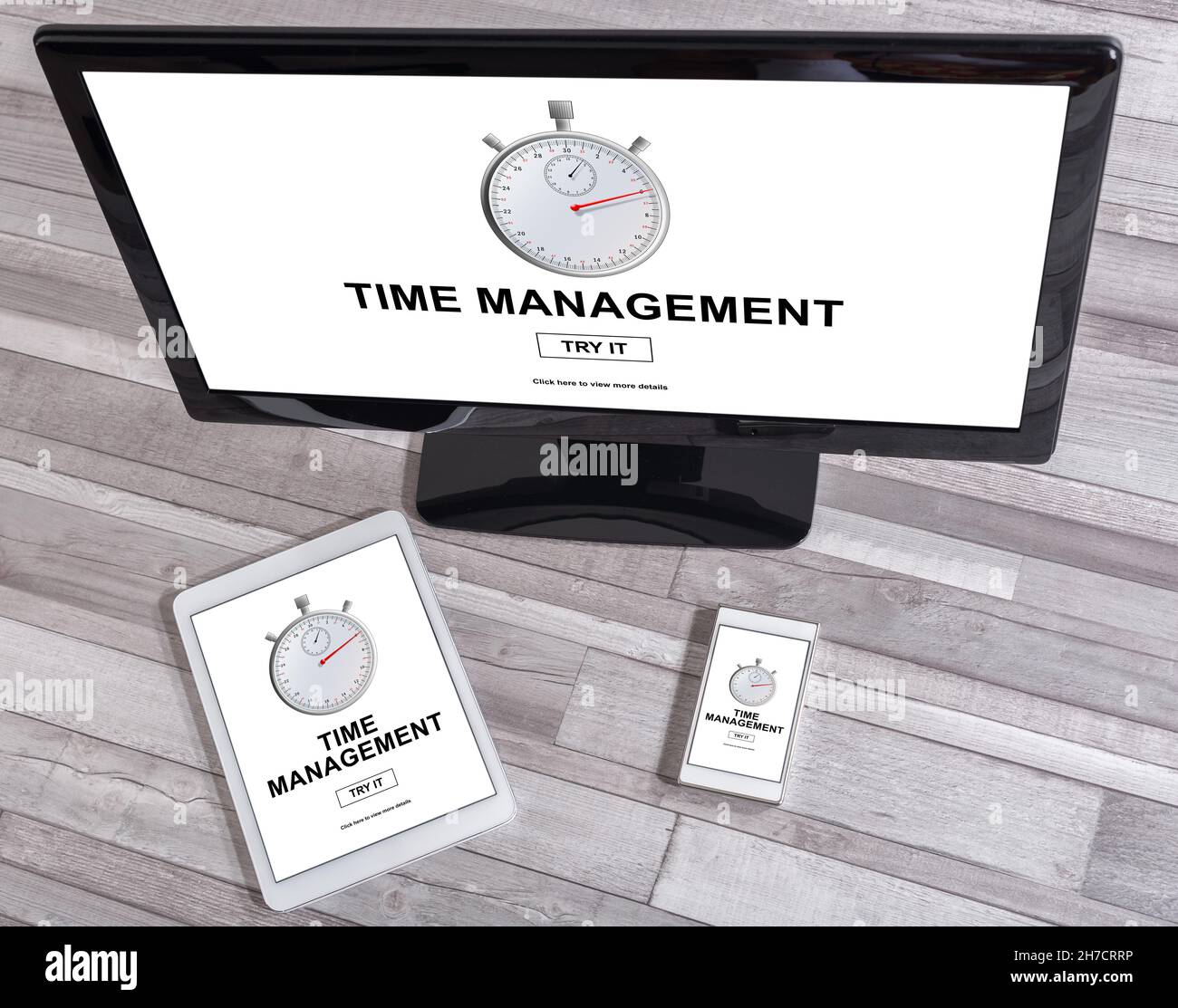 Time management concept shown on different information technology devices Stock Photo