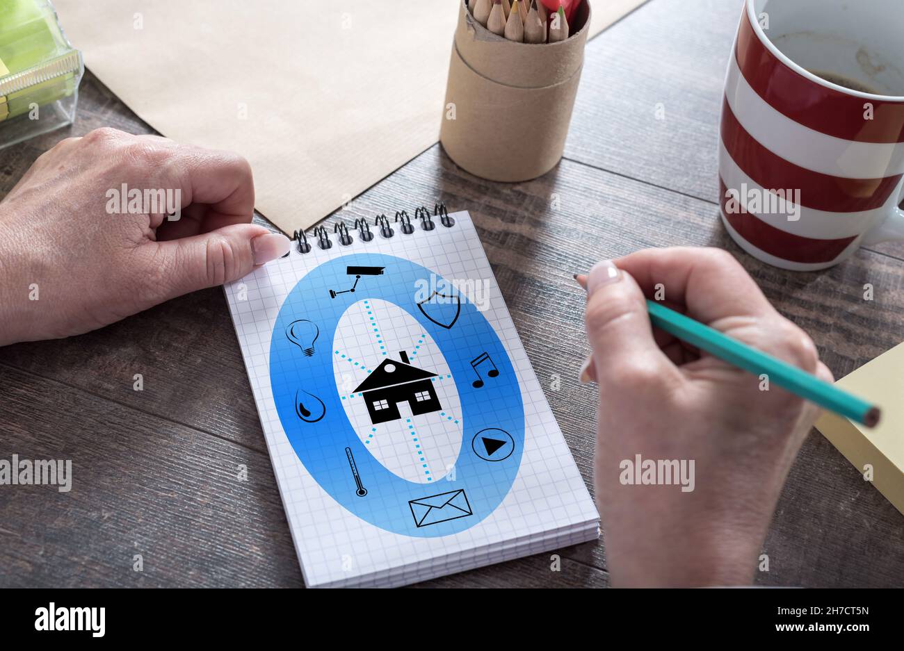 Smart home automation concept drawn on a notepad Stock Photo