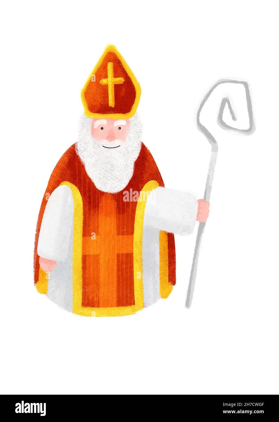 Isolated Character on a White background, according to the European Tradition: Saint Nicholas, in Czech language: Svaty Mikulas. Stock Photo