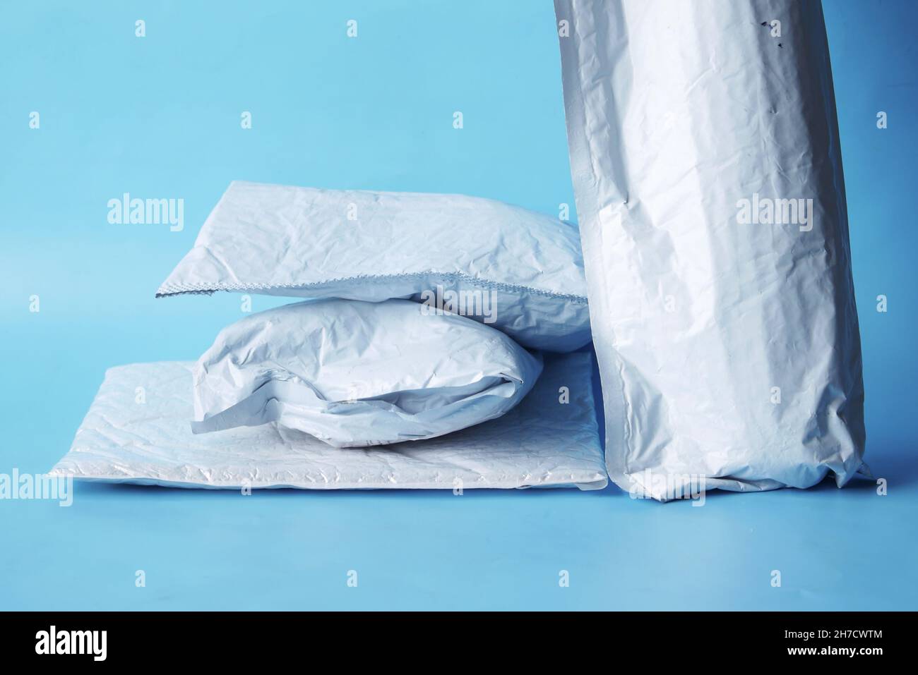 white paper bubble envelope on table  Stock Photo