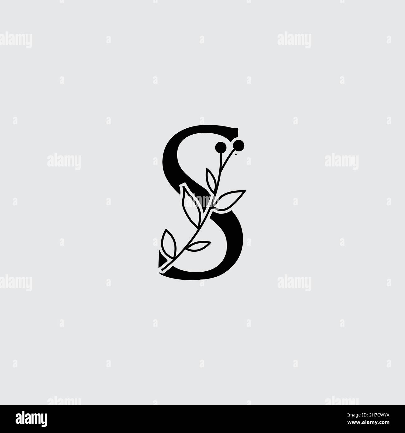 Graphic Floral Initial Alphabet S flowers bouquet composition. Unique ...