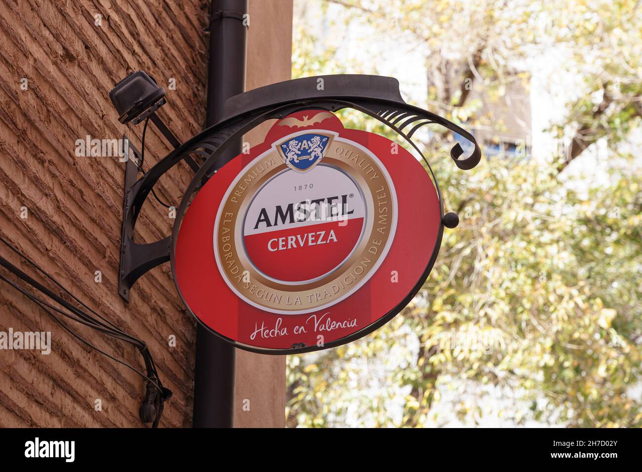 VALENCIA, SPAIN - NOVEMBER 19, 2021: Amstel is a Dutch brewery founded in 1870, owned by Heineken International since 1968 Stock Photo