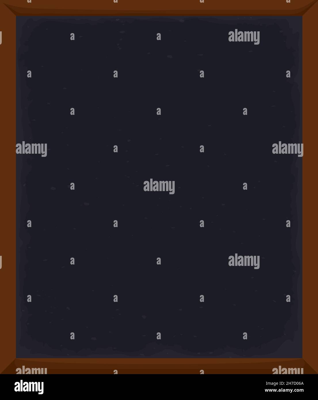 Vertical design with dark and empty chalkboard with wooden frame in cartoon style. Stock Vector