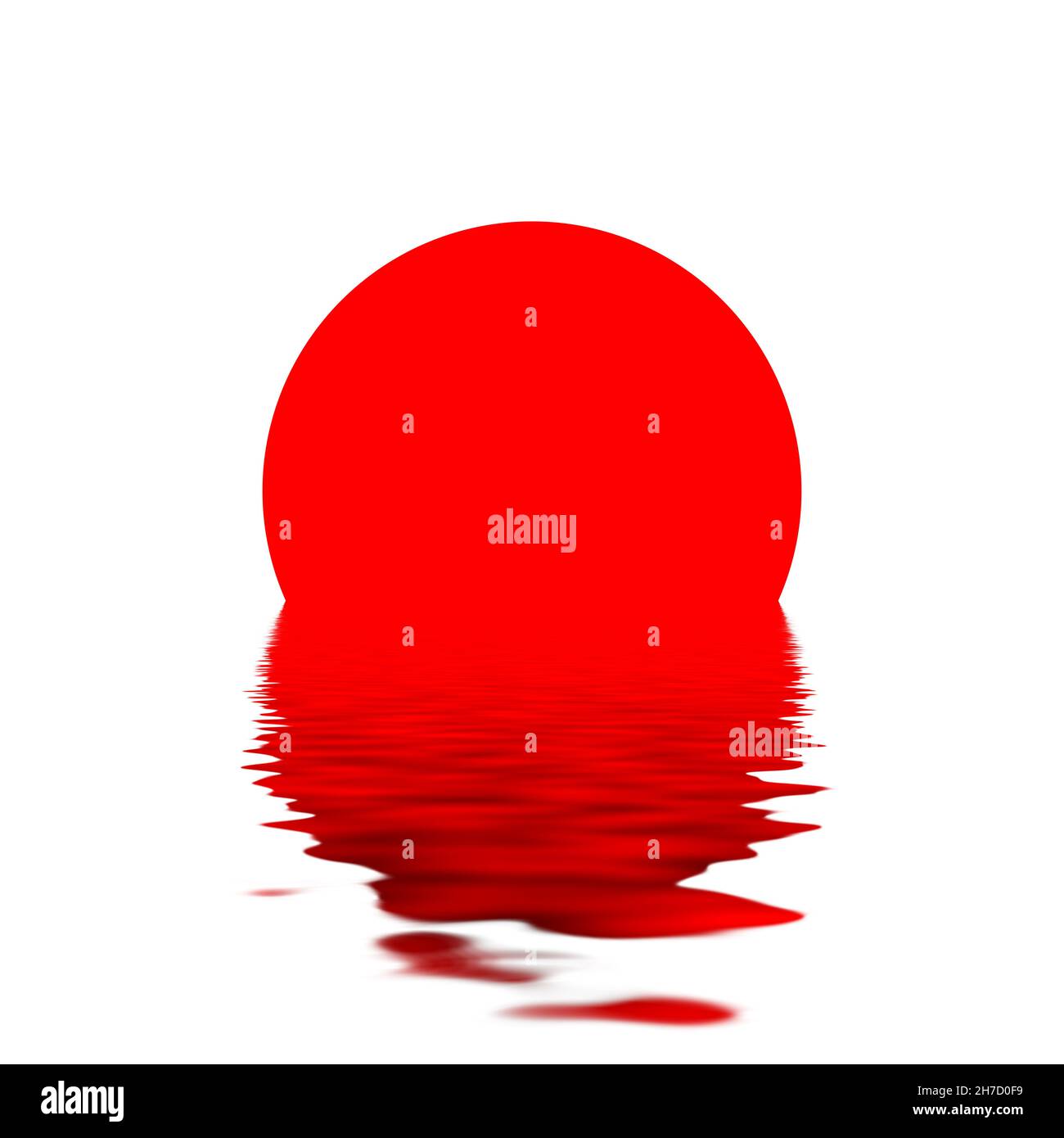 Symbol of Japan, land of rising sun. Red sun sunrise sunset in the water,  reflection of the red Japan sun in sea sunset ocean Stock Photo - Alamy