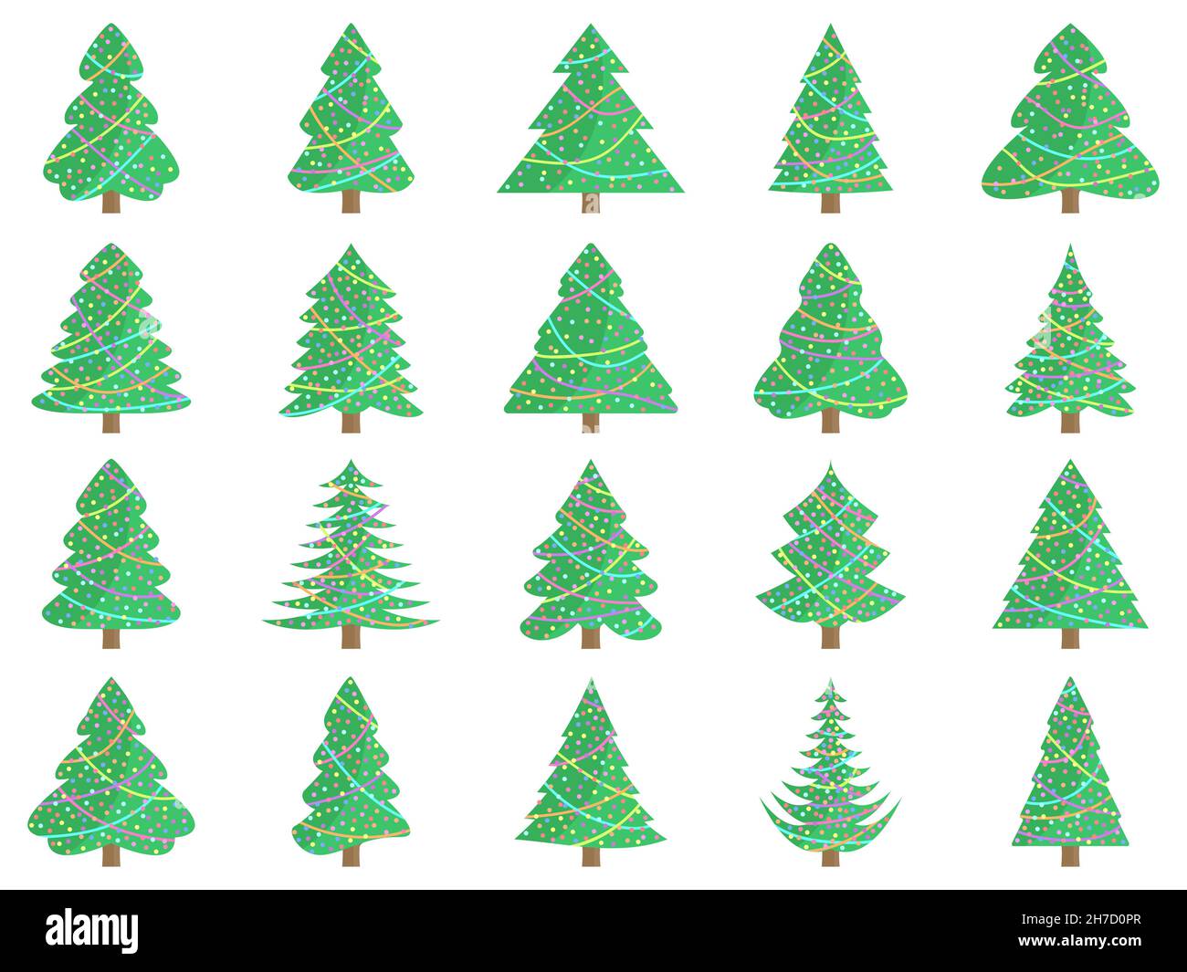 Set of decorated Christmas trees icons isolated on white background ...