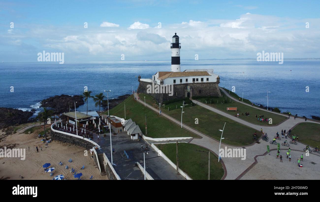 salvador, bahia, brazil - november 21, 2021: aerial view of Forte de Santo Antonio - Farol da Barra - in Salvador city. Stock Photo