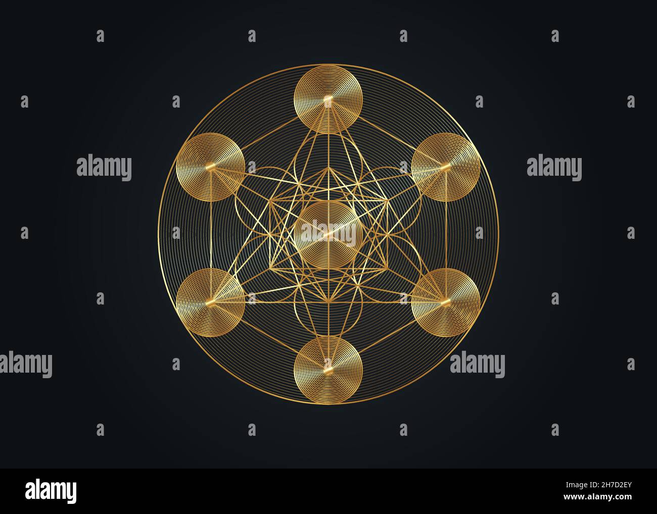 Gold Metatrons Cube, Flower of Life. Sacred geometry, graphic geometric
