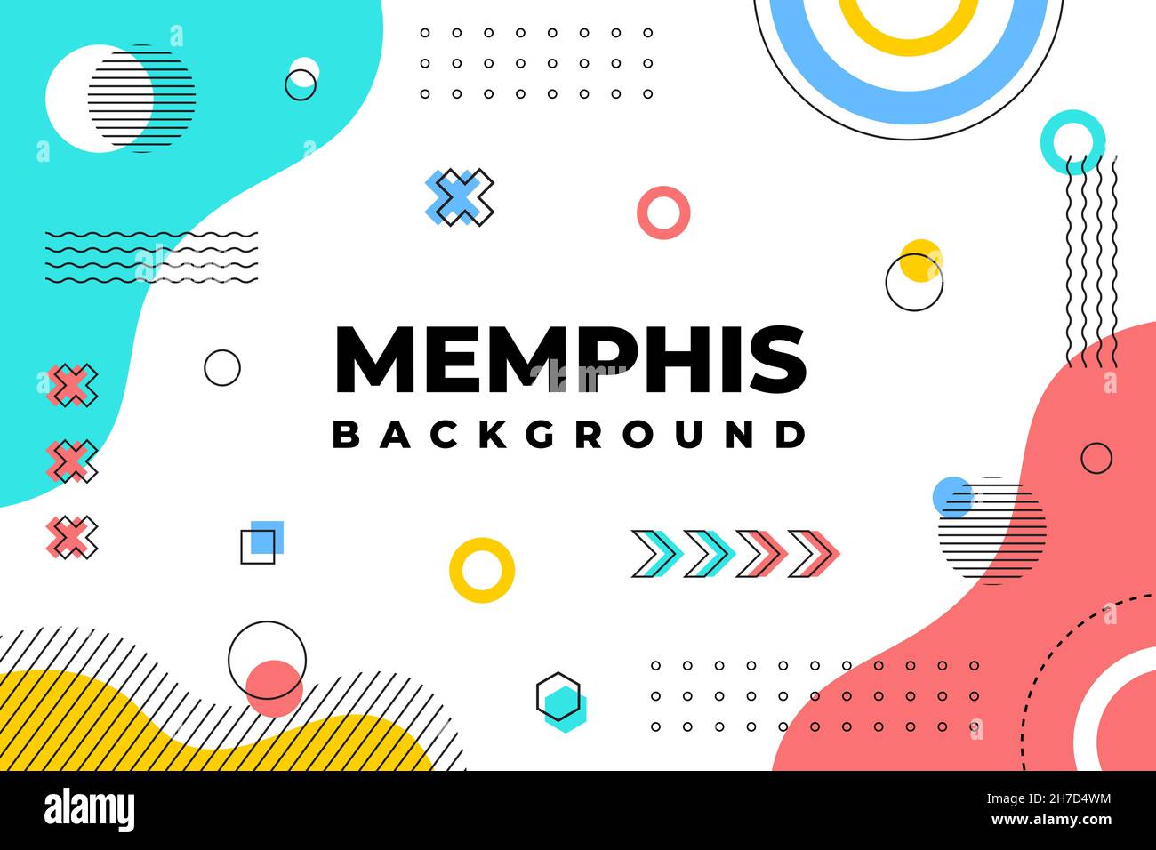 Abstract background with Memphis style and geometric shaped elements. Vector Illustration Stock Vector