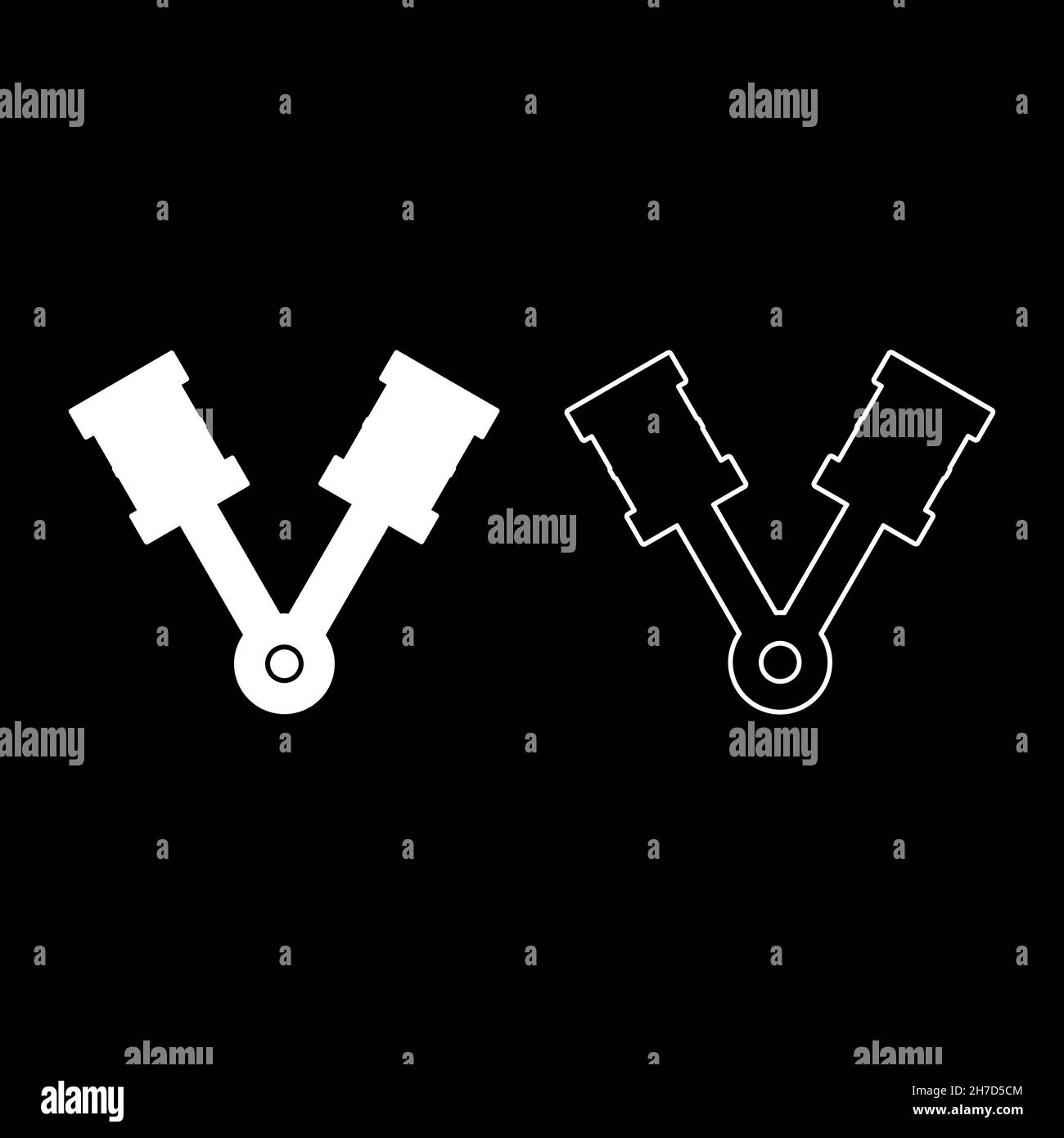 Pistons of engine two items with rods aligned for car crankshaft