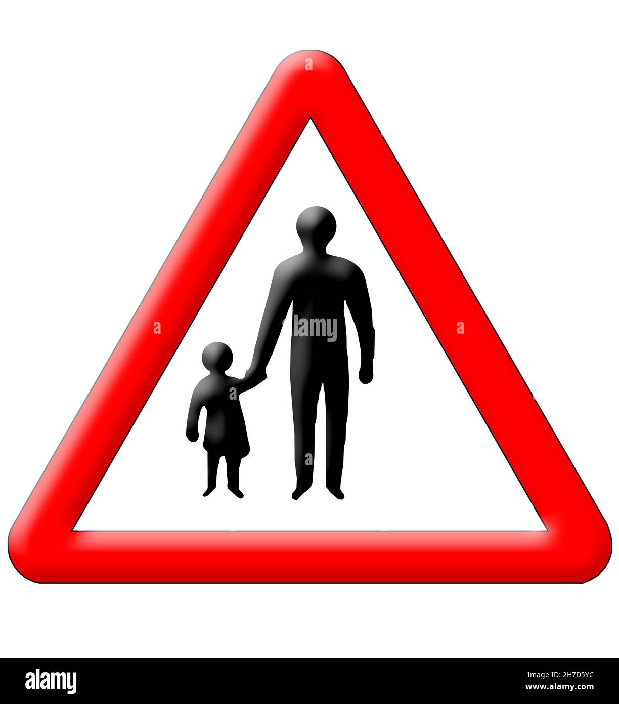 Children with parents crossing traffic sign isolated over white background Stock Photo